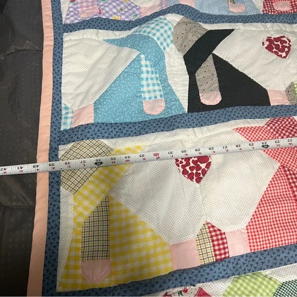 sun bonnet girl quilt 40" X 43" Multi Color With Pink Border Smallish Size